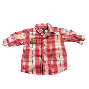 Coogi Baby Plaid Button Down Shirt Roll Tab Sleeve 0/3 Months Cotton‎ Red